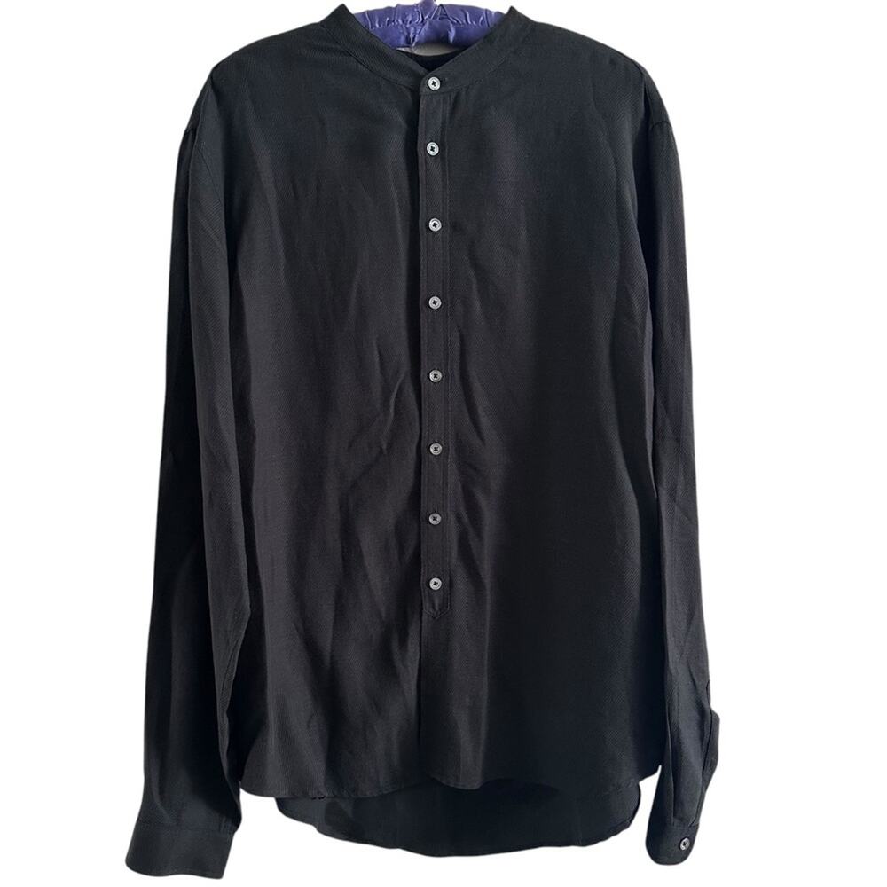 John Varvatos S/21 Twill Linen Blend Shirt size XL Midnight Blue Band Collar